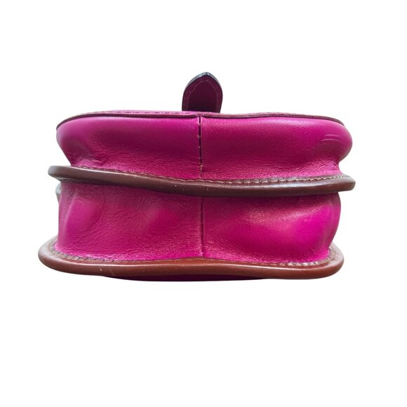 Handcrafted Fuchsia & Brown Leather Adjustable Strap Saddle Bag Sz S - Picture 6 of 11
